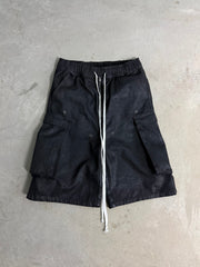 WAXED DENIM LONG CARGO SHORTS