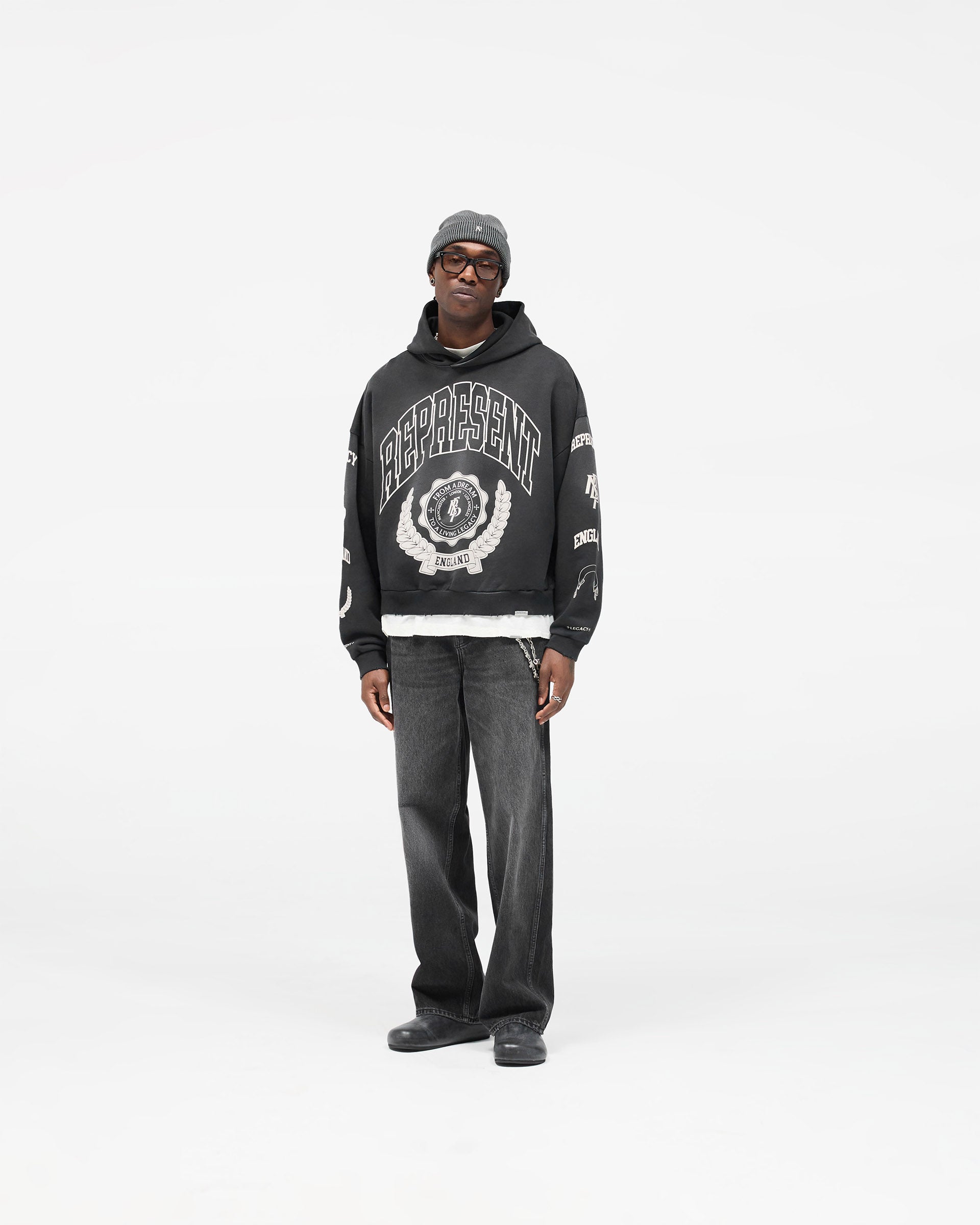 Represent Legacy Crest Hoodie - Stained Black