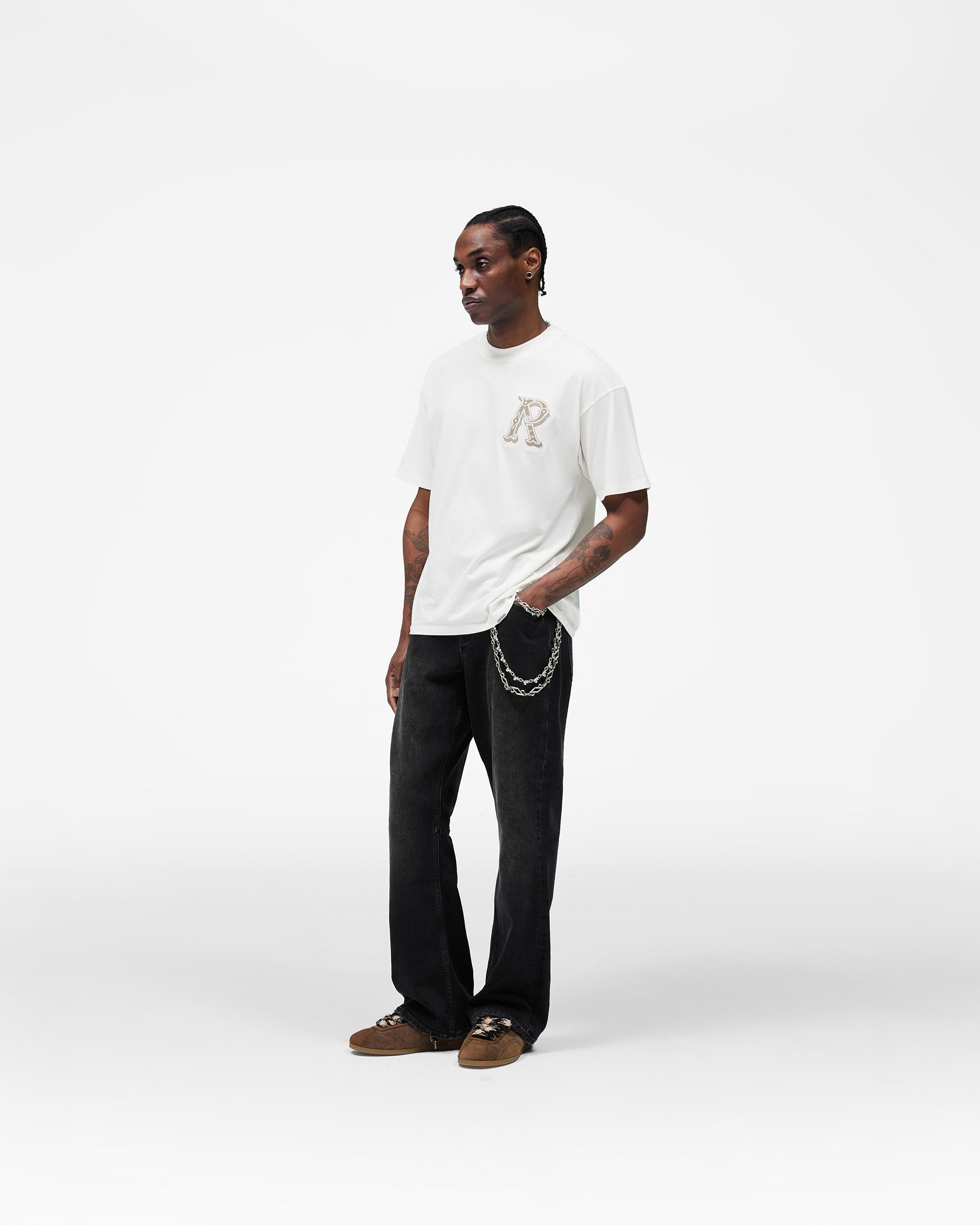 Western Initial T-Shirt - Flat White