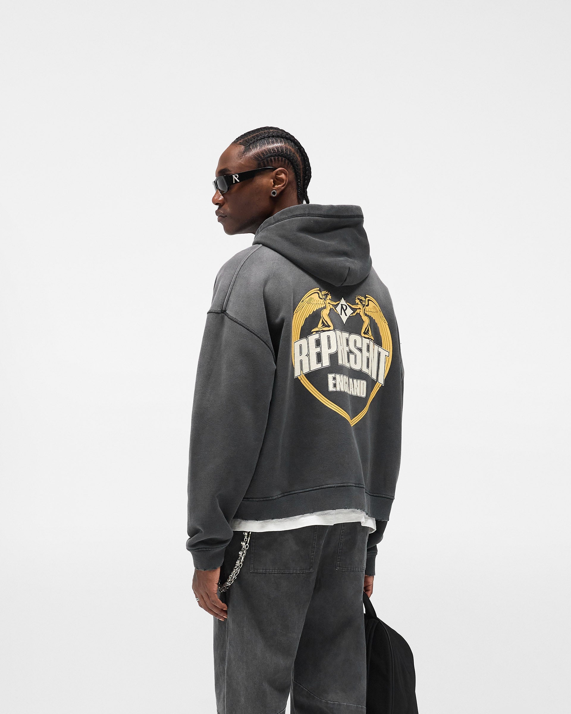 Represent Angel Border Hoodie - Stained Black