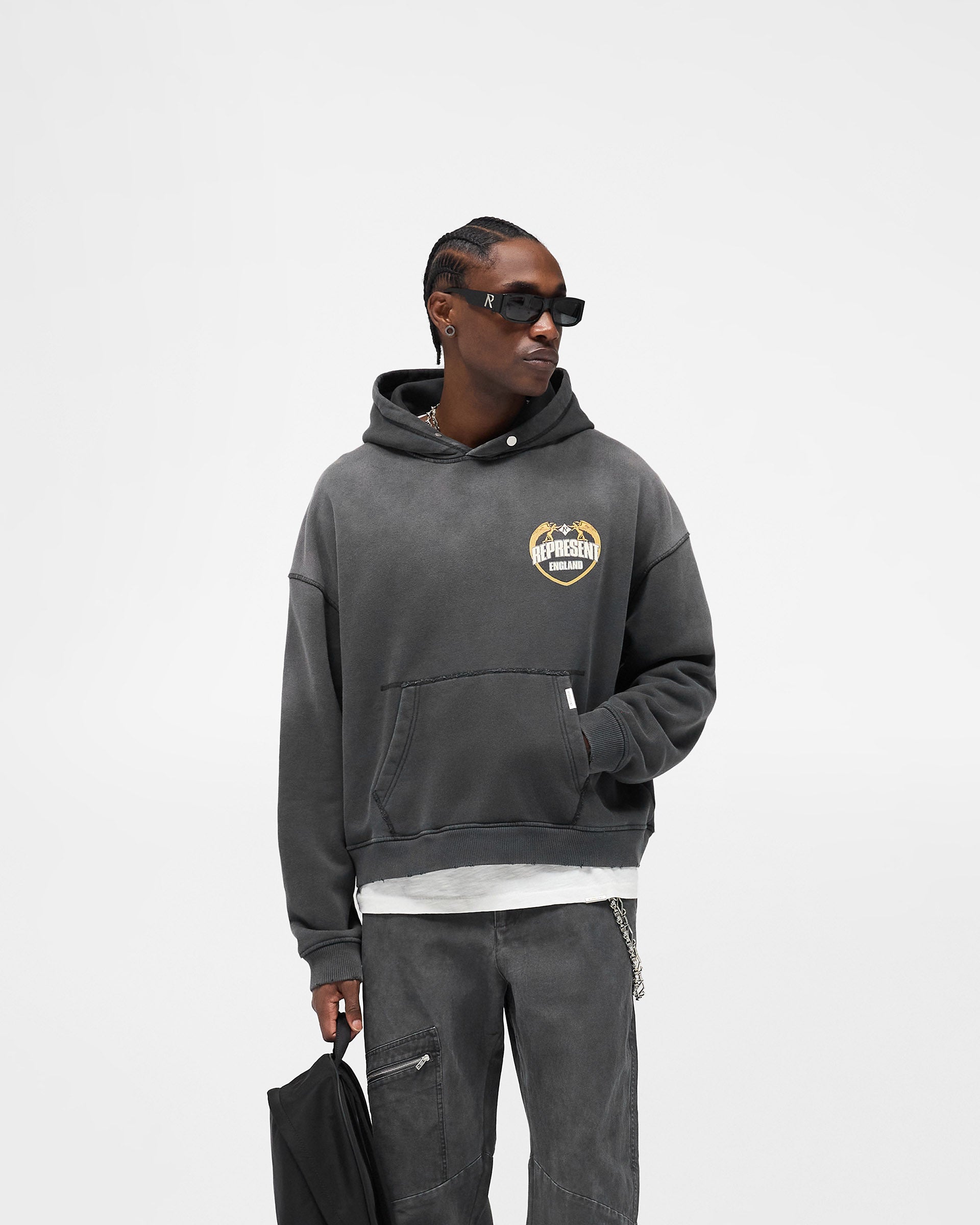 Represent Angel Border Hoodie - Stained Black